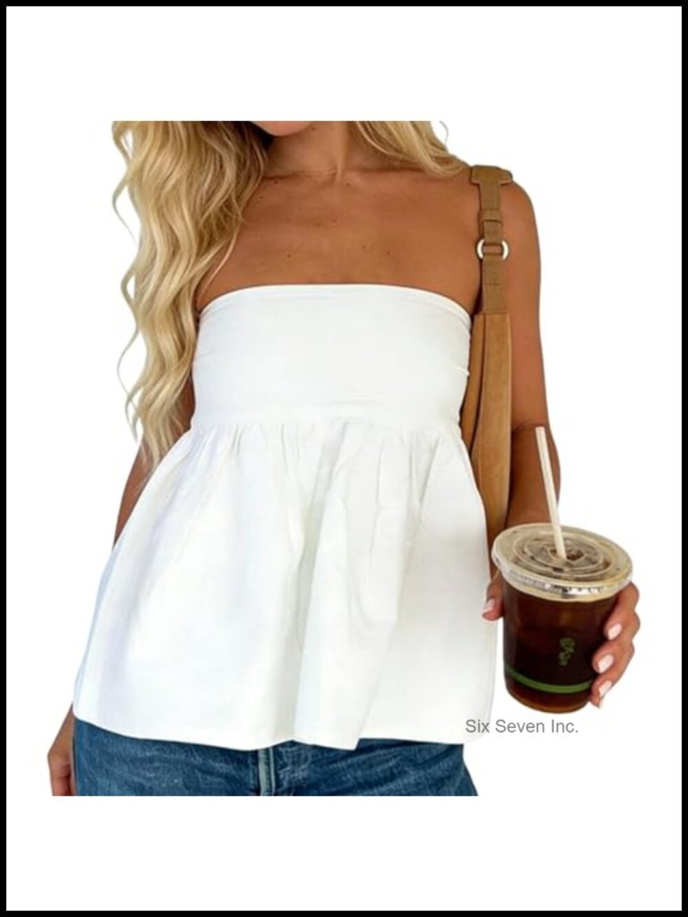 Women Strapless Ruffle Hem Peplum Tube Top Sleeveless Backless